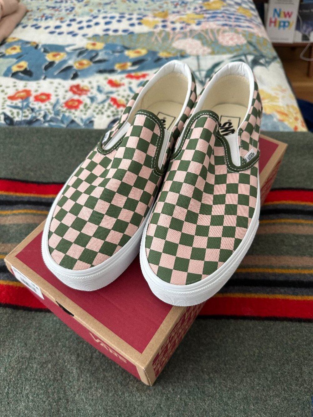 NWT Vans Classic Slip-On Stackform Checkerboard Sepia Rose Pine Forest -size 11